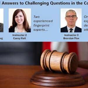 Legal experts discuss challenging court questions with a gavel in focus.