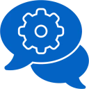 Blue speech bubbles with gear